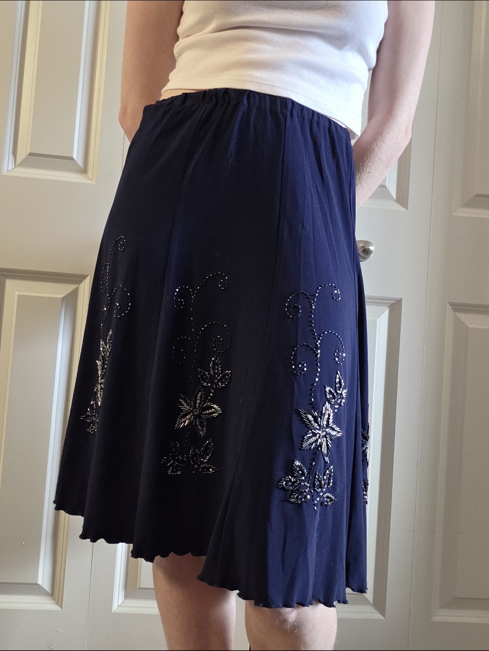 Women's Y2K Navy Beaded A-Line Skirt
